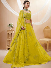 Awesome Yellow Sequins Georgette Haldi Wear Plus Size Lehenga Choli