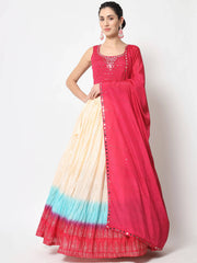 Flossy Beige-Color Foil Printed Silk Party Wear Lehenga Choli