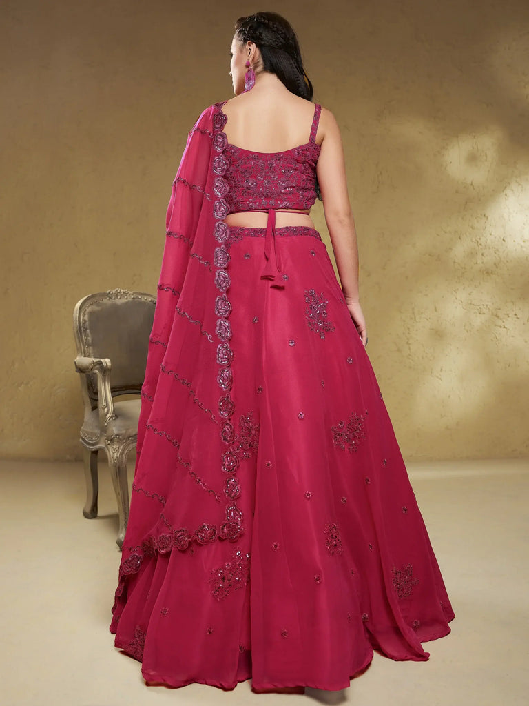 Stunning Pink Sequins Georgette Engagement Wear Lehenga Choli