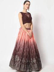 Tanned Brown Foil Printed Silk Festive Wear Lehenga Choli