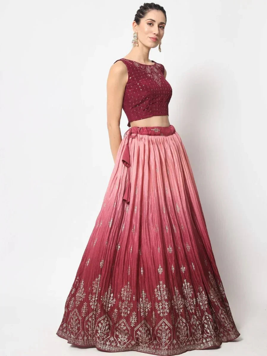 Mesmerizing Magenta Foil Printed Silk Festive Wear Lehenga Choli