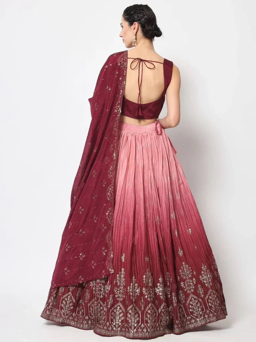 Mesmerizing Magenta Foil Printed Silk Festive Wear Lehenga Choli