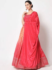 Ravished Pink Foil Printed Silk Festive Wear Lehenga Choli