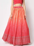 Ravished Pink Foil Printed Silk Festive Wear Lehenga Choli
