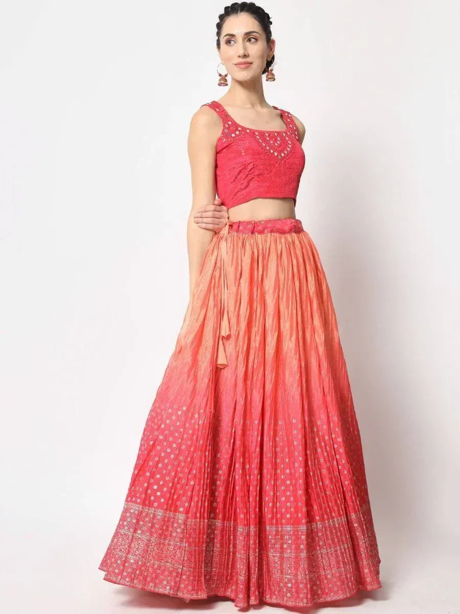 Pink embroidered lehenga choli with pleated skirt, perfect for Indian ethnic wear and festive occasions