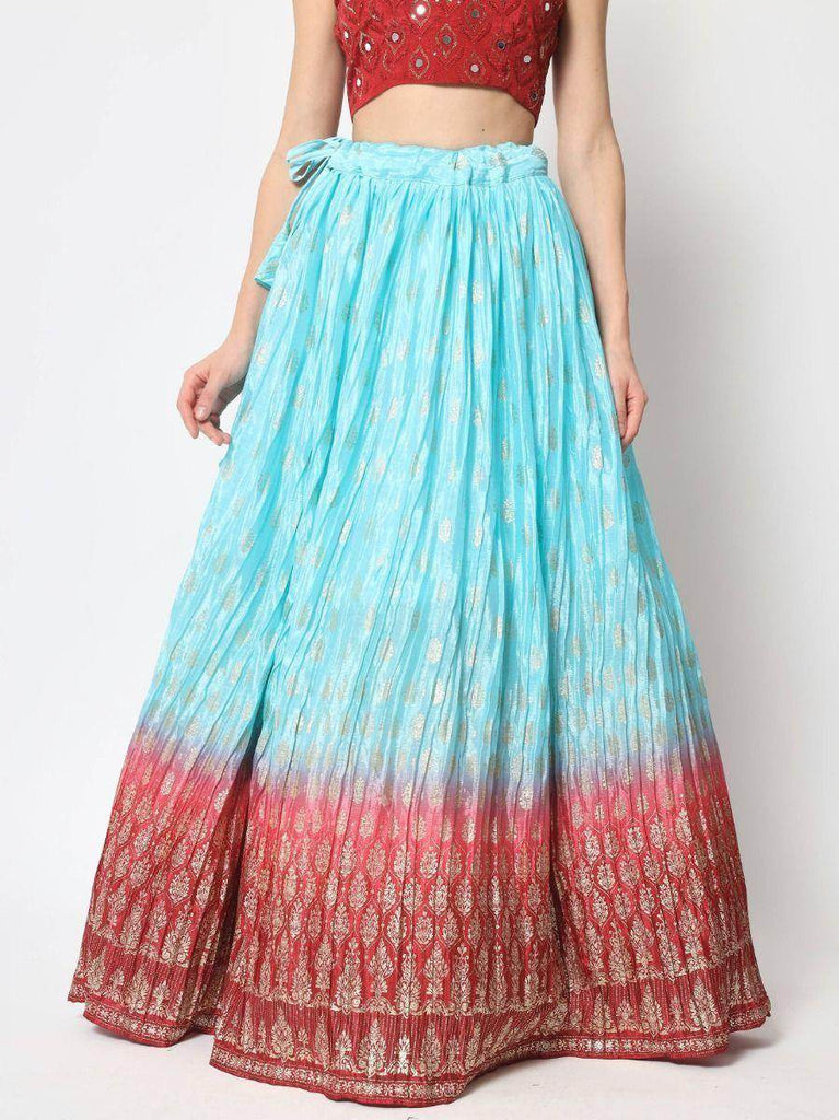 Classic Sky-Color Foil printed Silk festive wear Lehenga Choli