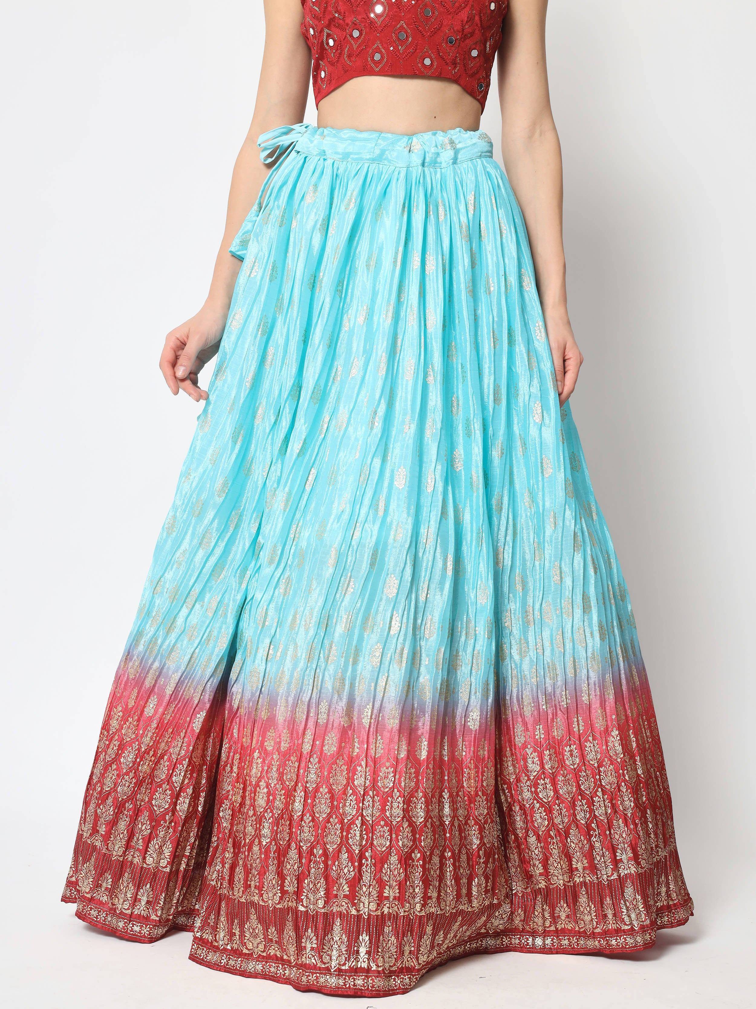 Classic Sky-Color Foil printed Silk festive wear Lehenga Choli