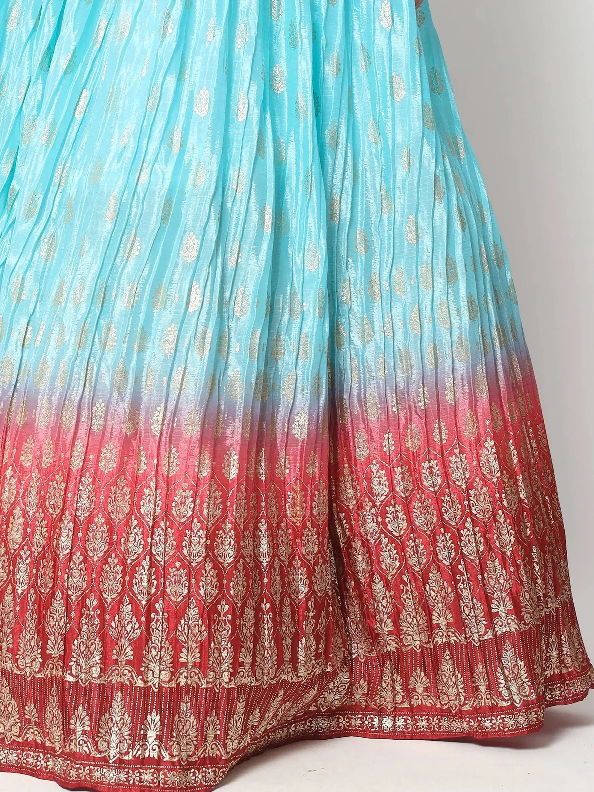 Classic Sky-Color Foil printed Silk festive wear Lehenga Choli
