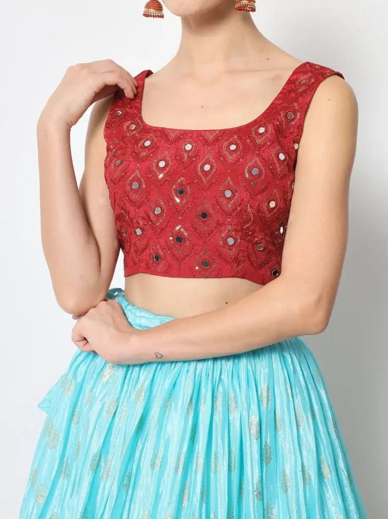 Classic Sky-Color Foil printed Silk festive wear Lehenga Choli