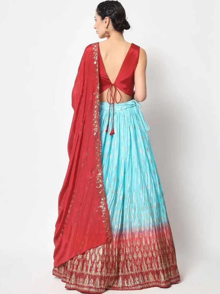Classic Sky-Color Foil printed Silk festive wear Lehenga Choli