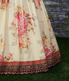 Sabyasachi Off White Floral Printed Organza Bridal Lehenga Choli