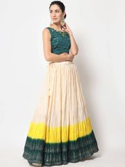 Attractive Beige Foil Print Silk Festive Wear Lehenga Choli With Dupatta