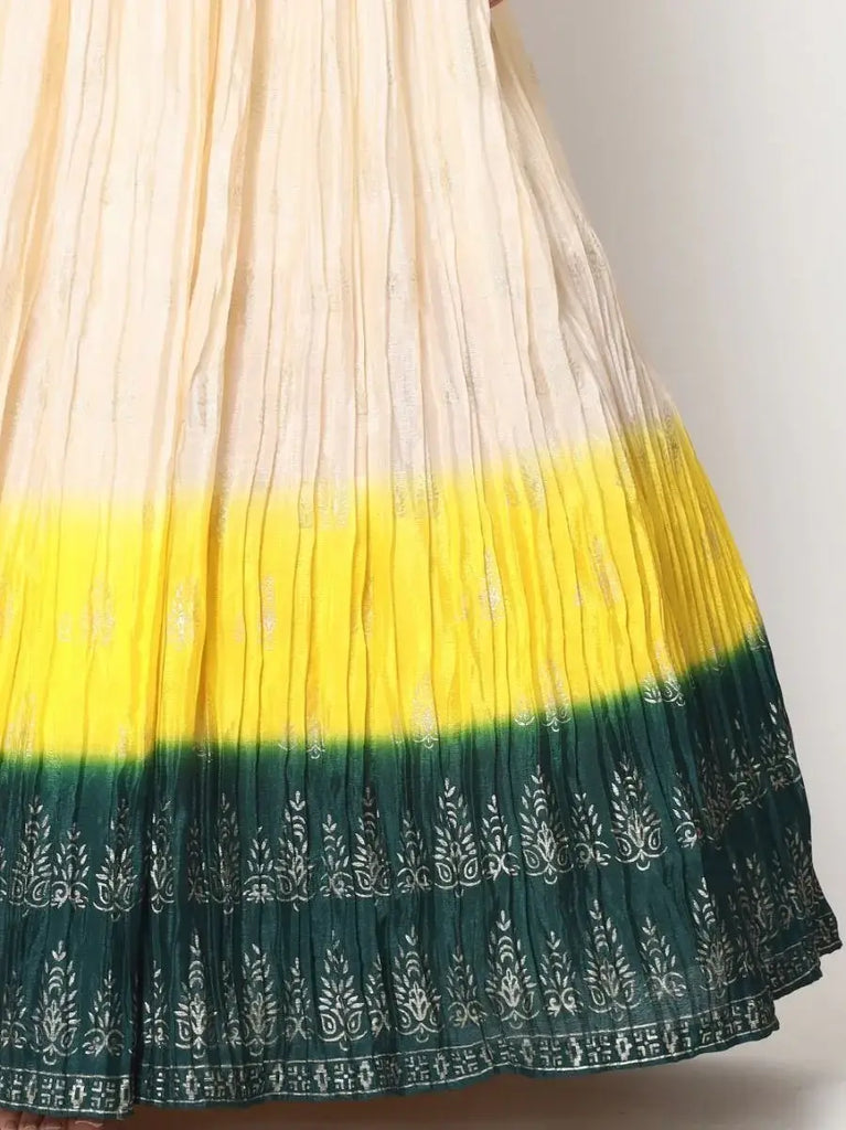 Attractive Beige Foil Print Silk Festive Wear Lehenga Choli With Dupatta