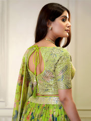 Charming Neon Green Sequins Organza Function Wear Lehenga Choli