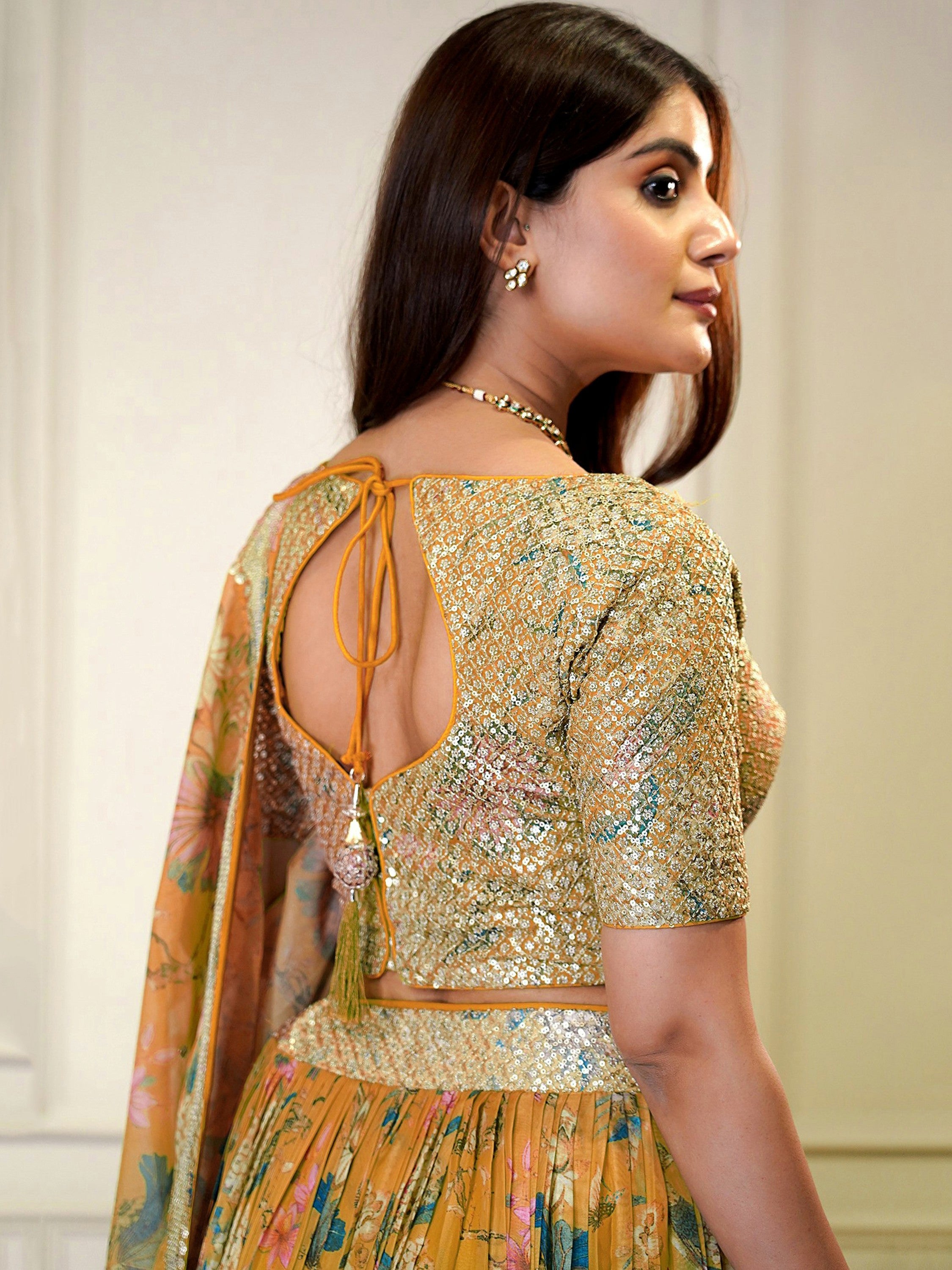 Charming Orange Printed Organza Festive Wear Plus Size Lehenga Choli