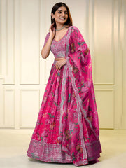 Marvelous Pink Sequins Organza Engagement Wear Lehenga Choli