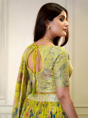 Fabulous Yellow Sequins Organza Haldi Wear Lehenga Choli With Dupatta