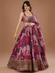 Adorable Pink Floral Printed Organza Bridesmaid Lehenga Choli