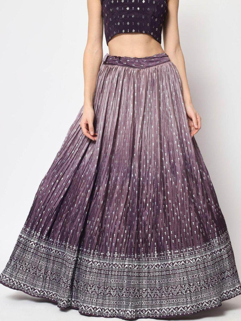 Fancified Purple Foil printed Silk Party Wear Lehenga Choli