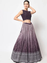 Fancified Purple Foil printed Silk Party Wear Lehenga Choli