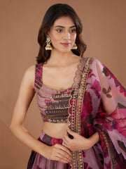 Adorable Pink Floral Printed Organza Bridesmaid Lehenga Choli