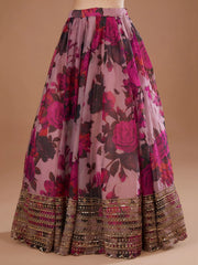 Adorable Pink Floral Printed Organza Bridesmaid Lehenga Choli