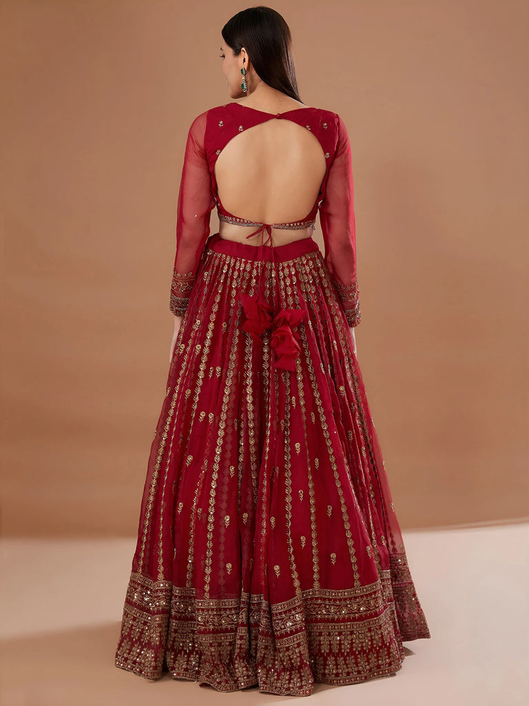 Fantastic Red Zari Embroidered Organza Wedding Lehenga Choli