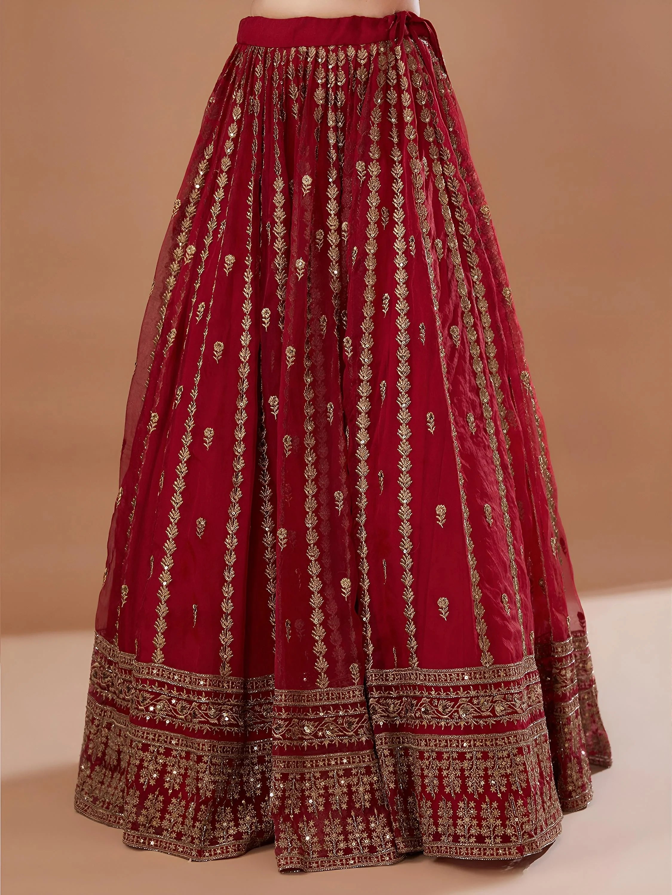 Fantastic Red Zari Embroidered Organza Wedding Lehenga Choli