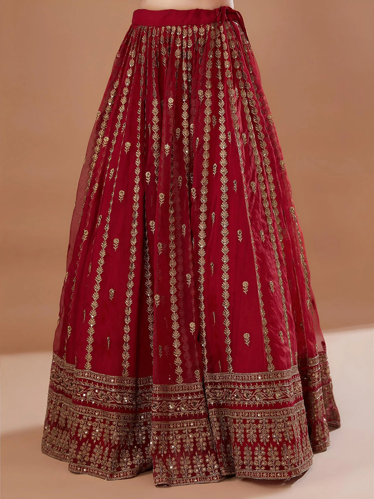 Fantastic Red Zari Embroidered Organza Wedding Lehenga Choli