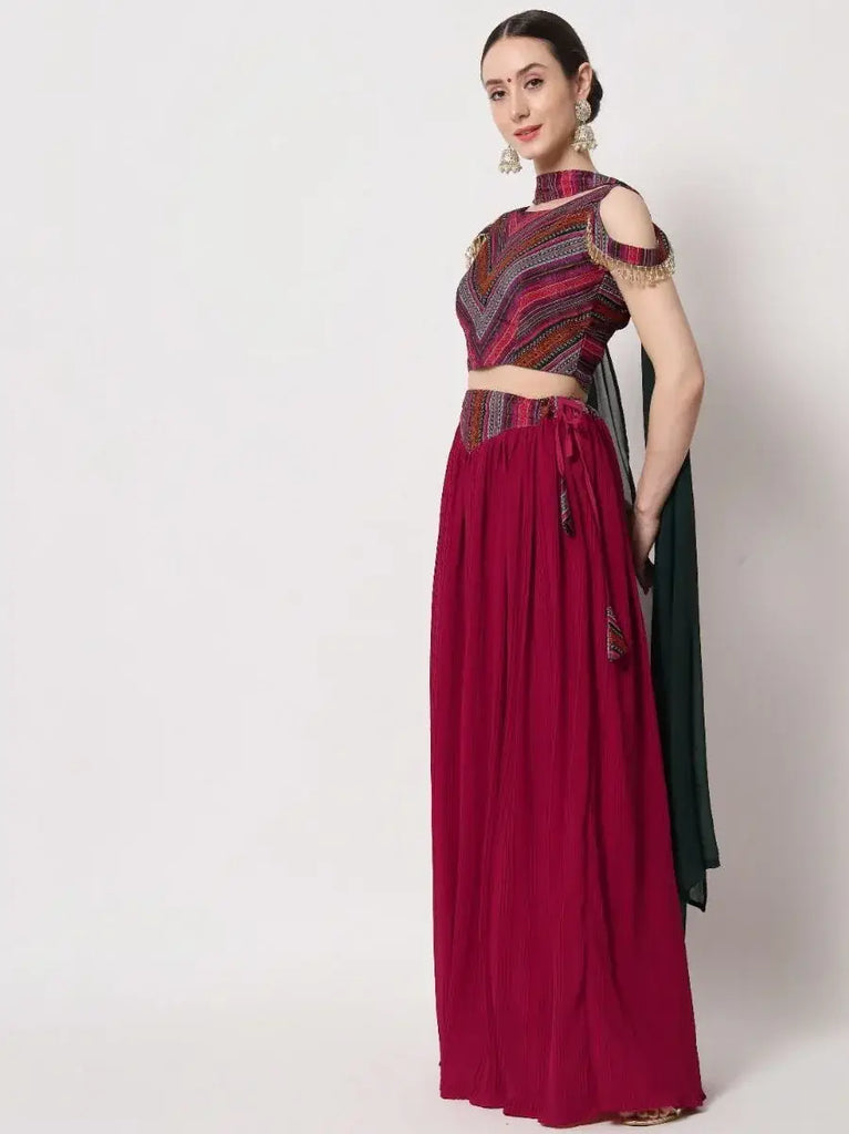 Pretty Pink Printed Georgette Festive Wear Lehenga Choli