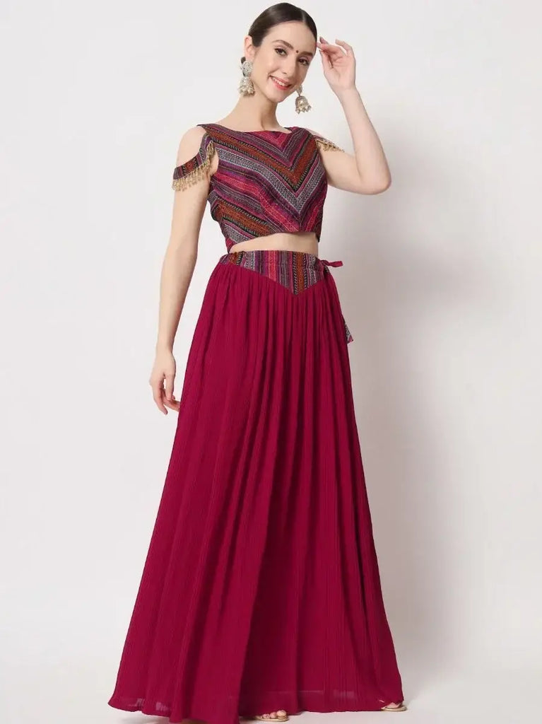 Pretty Pink Printed Georgette Festive Wear Lehenga Choli