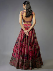 Gorgeous Coral Pink Floral Printed Organza Sangeet Wear Lehenga Choli