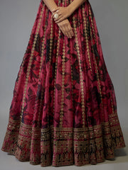 Gorgeous Coral Pink Floral Printed Organza Sangeet Wear Lehenga Choli