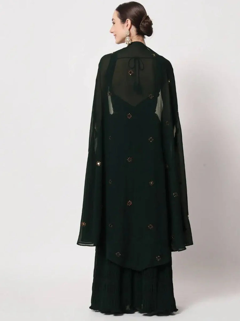 Gorgeous Dark-Green Embroidered Georgette Party Wear Lehenga Choli