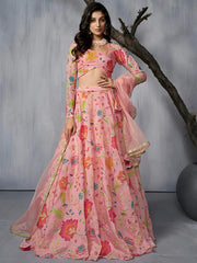 Fantastic Pink Floral Printed Organza Event Wear Lehenga Choli