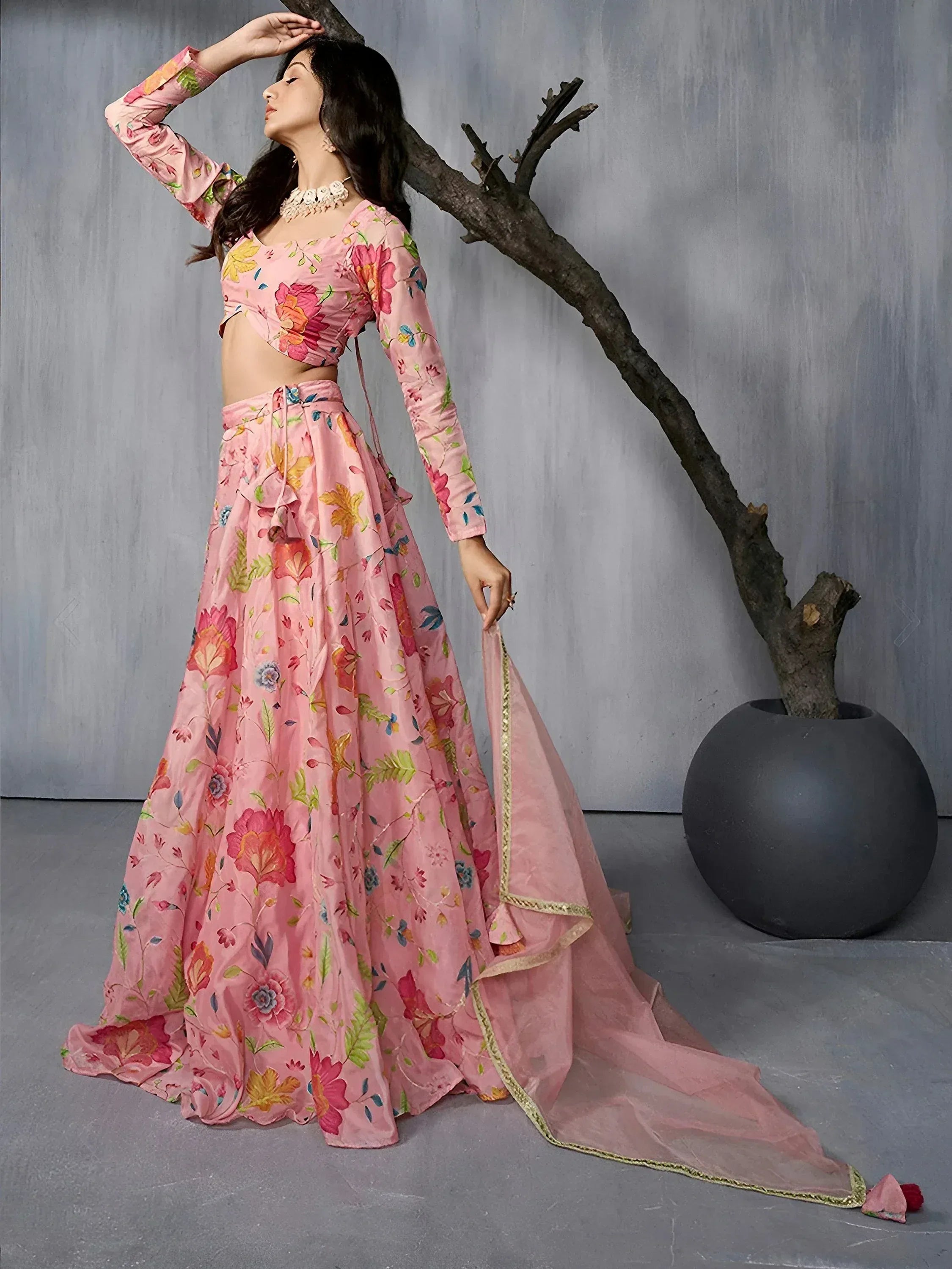 Fantastic Pink Floral Printed Organza Event Wear Lehenga Choli