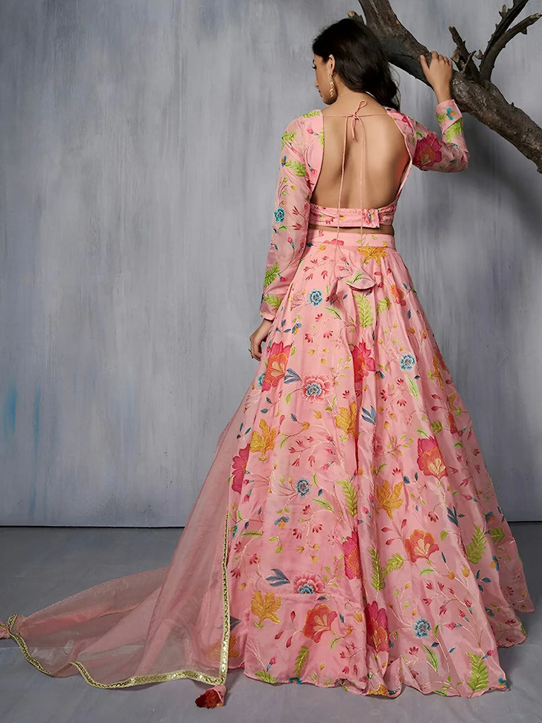 Fantastic Pink Floral Printed Organza Event Wear Lehenga Choli