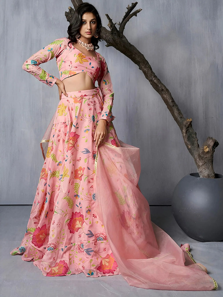 Fantastic Pink Floral Printed Organza Event Wear Lehenga Choli