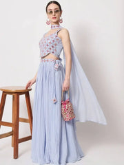 Exquisite Sky-Blue Crush Pattern Georgette Fancy Lehenga Choli