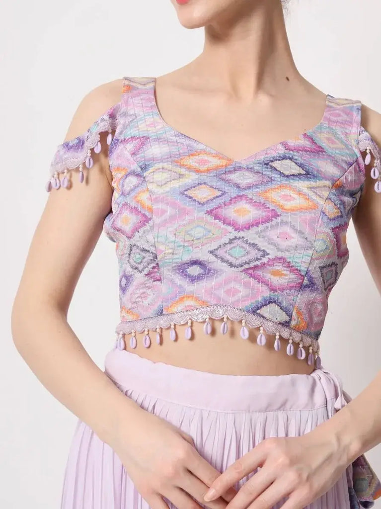 Engaging Lavender Crush Pattern Georgette Fancy Lehenga Choli