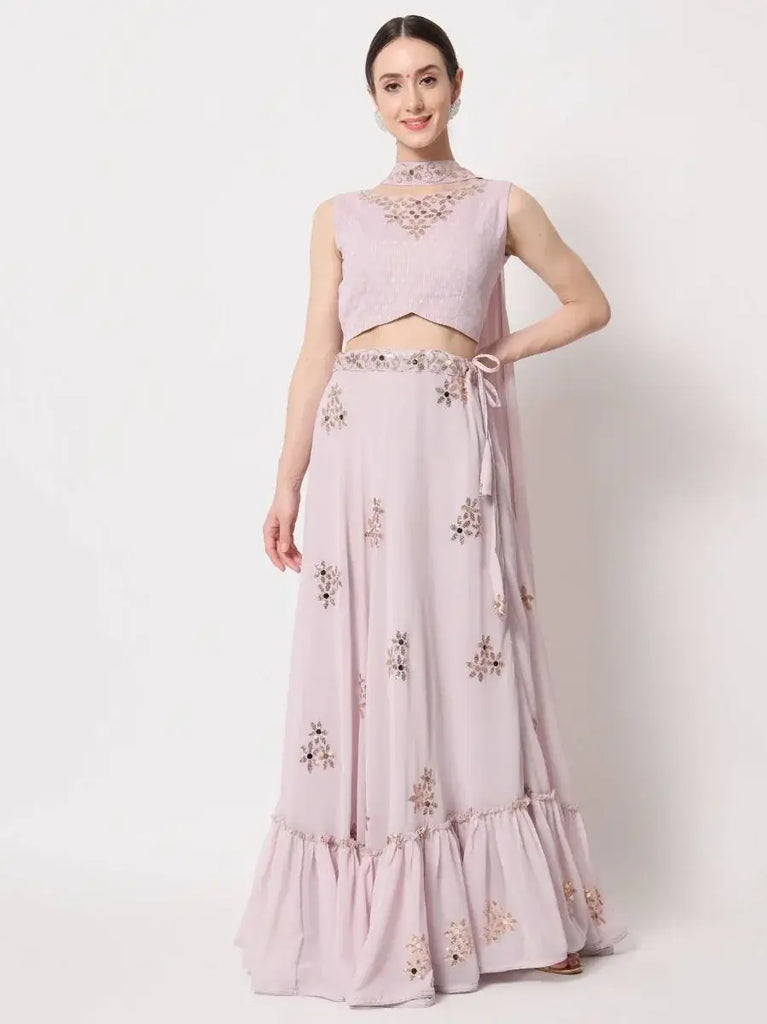 Attractive Dusky Pink Crush Pattern Georgette Fancy Lehenga Choli