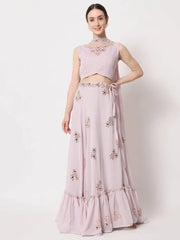 Attractive Dusky Pink Crush Pattern Georgette Fancy Lehenga Choli