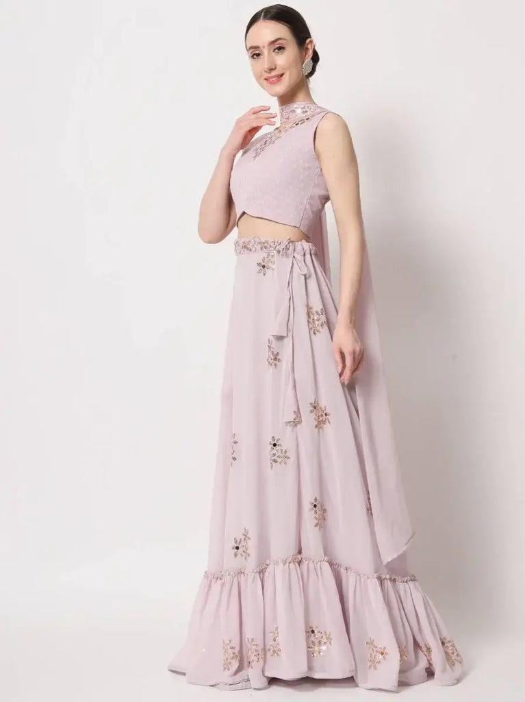 Attractive Dusky Pink Crush Pattern Georgette Fancy Lehenga Choli