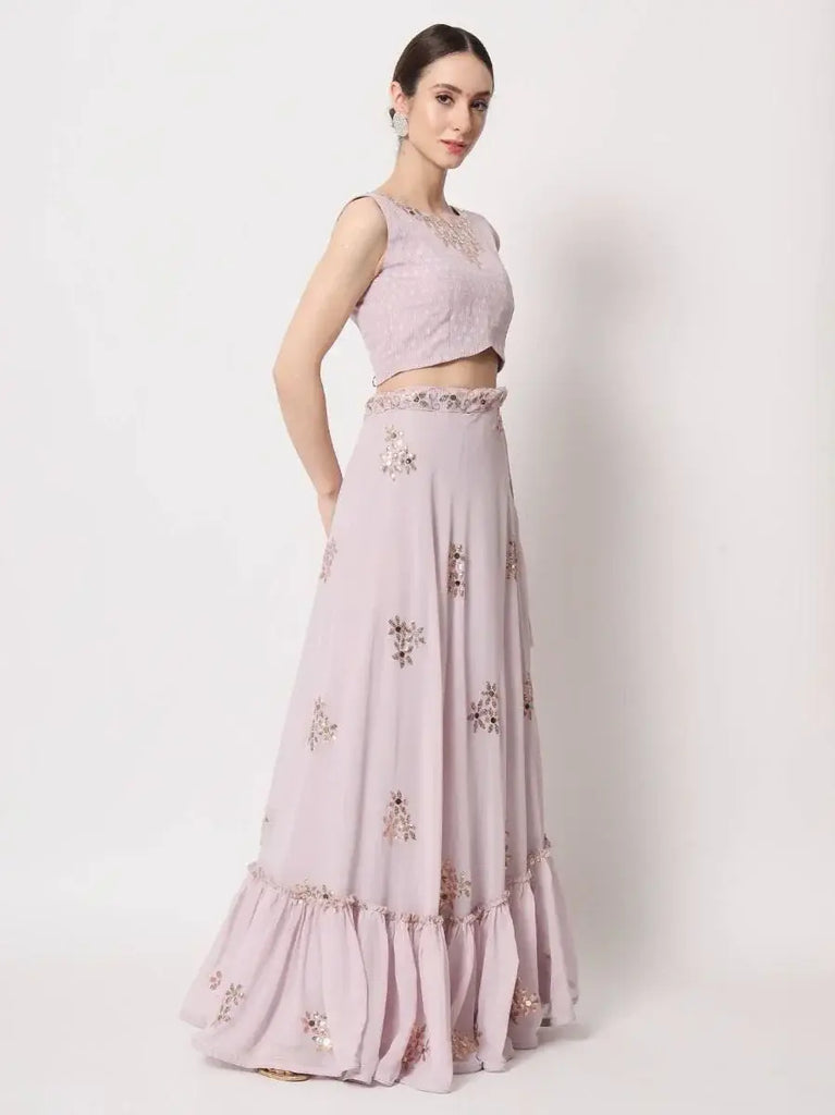 Attractive Dusky Pink Crush Pattern Georgette Fancy Lehenga Choli