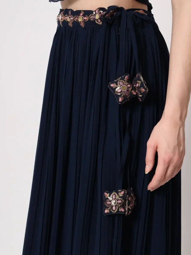 Stunning Navy Blue Embroidered Georgette Party Wear Lehenga