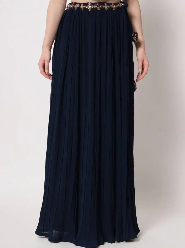 Stunning Navy Blue Embroidered Georgette Party Wear Lehenga