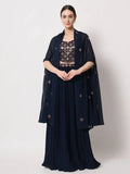 Stunning Navy Blue Embroidered Georgette Party Wear Lehenga