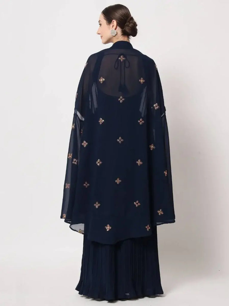 Stunning Navy Blue Embroidered Georgette Party Wear Lehenga