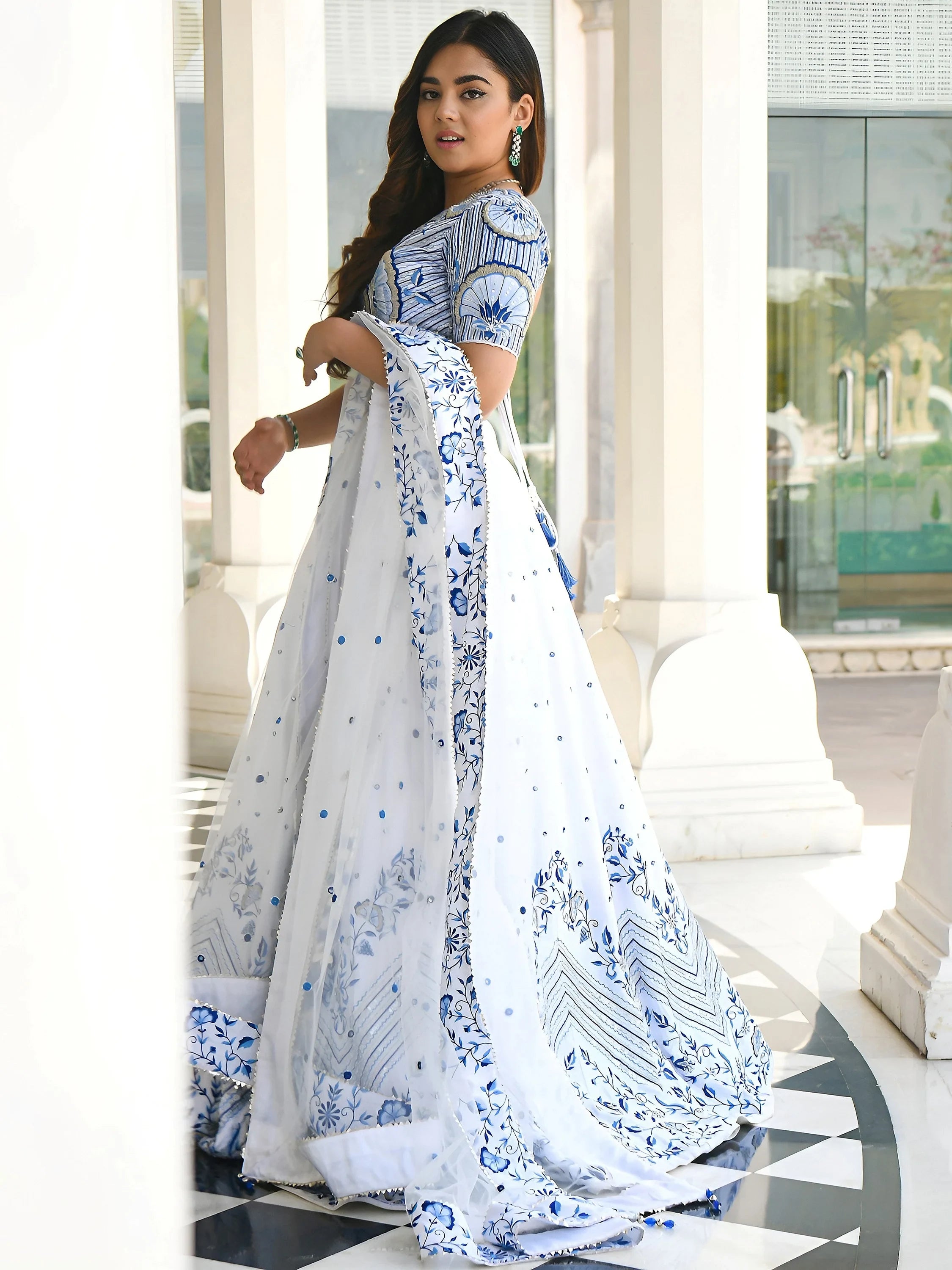 Fantastic White Thread Work Satin Sangeet Wear Lehenga Choli