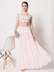 Elegant Pink Embroidered Georgette Party Wear Lehenga